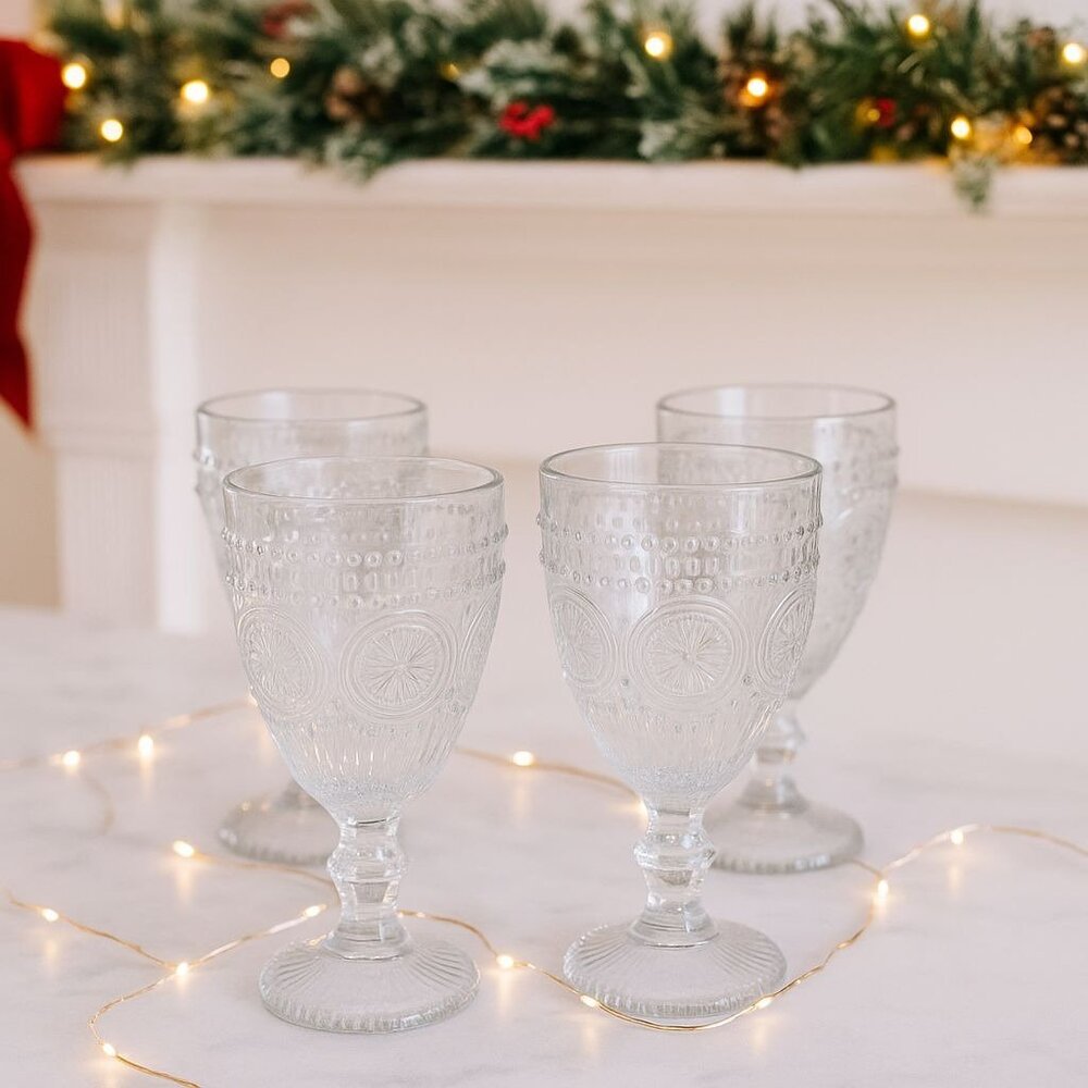 Vintage Inspired Glass Wine Goblets Clear Circa Collection Stemware Elegant Retr